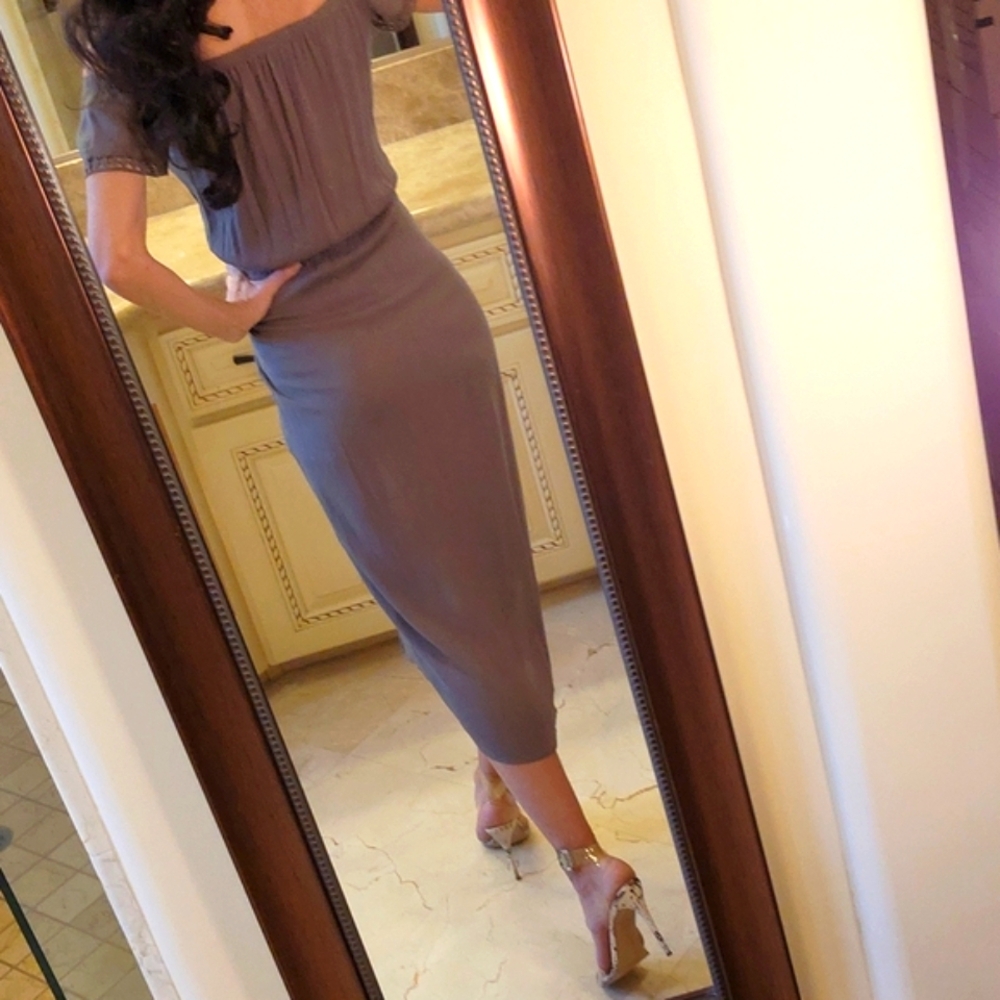 Cute & Stylish Solemnity off-shoulder midi dress with built-in shorts, S - Picture 10 of 16